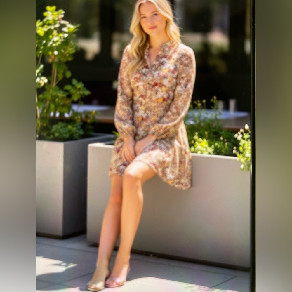 entro Floral Tiered Mini Dress - Cream, Pink, Yellow